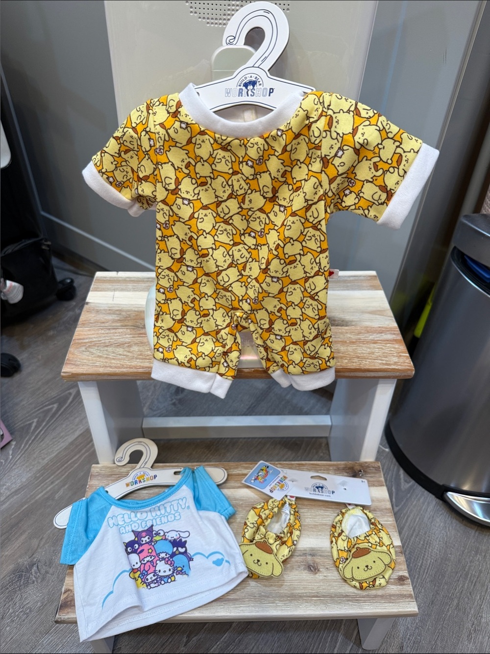 Build-A-Bear Workshop Pompompurin sleeper/shoes and a Sanrio shirt